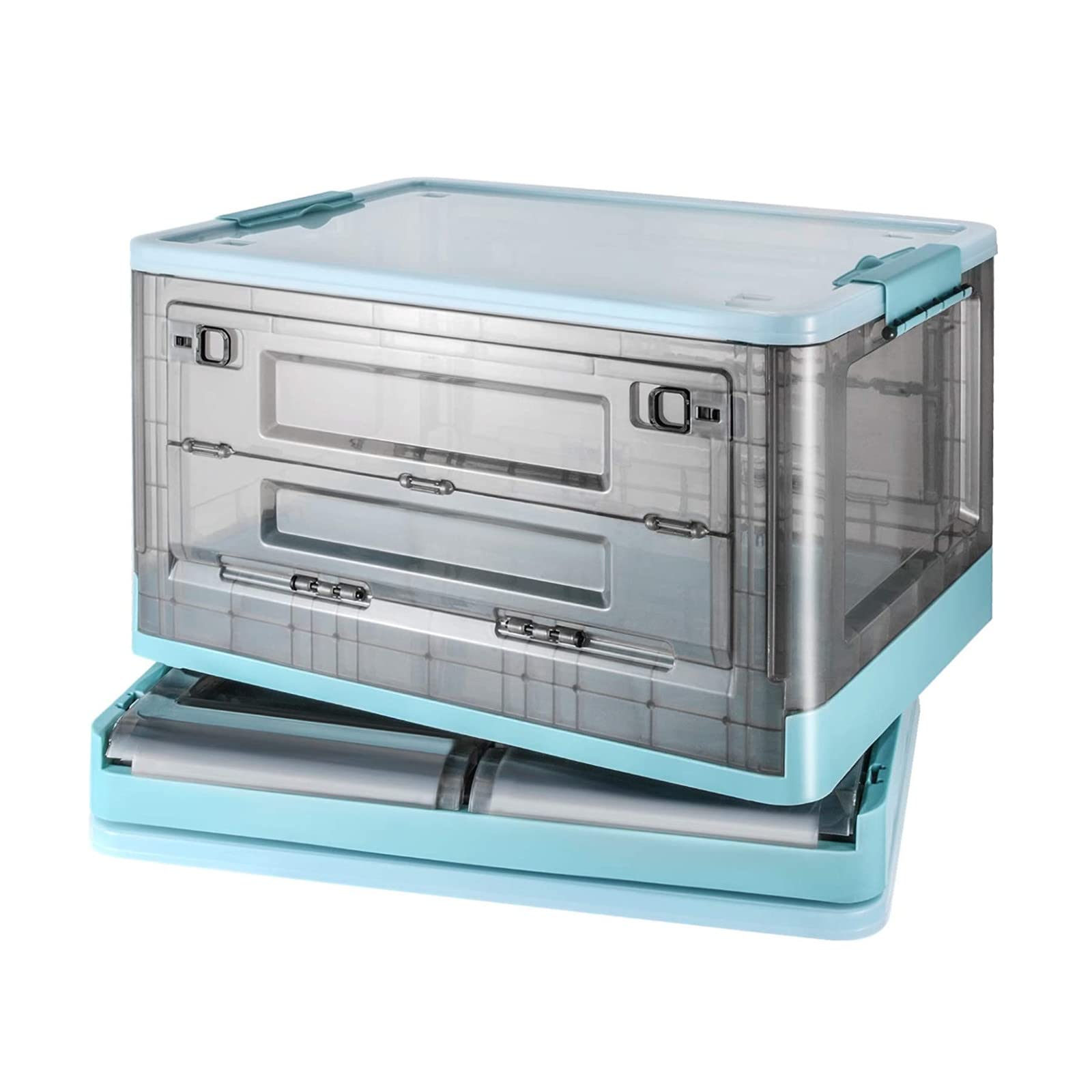 Storage Box ，U-HOOME Clear Storage Bins with Lids, Plastic Collapsible Storage Cube with Double Door, Large Stackable Folding Crates for Home and Office, 52 Liters 1 Count (Green)