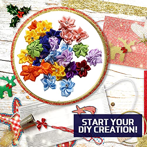 50 Pieces Satin Ribbon Flowers Bows 1.18 Inch Rhinestones Flower Sewing Appliques Daisy Flower Heads Wedding Ornament Decor Diy Craft Wreath Present Wrapping (Multi-Color) #TOP5