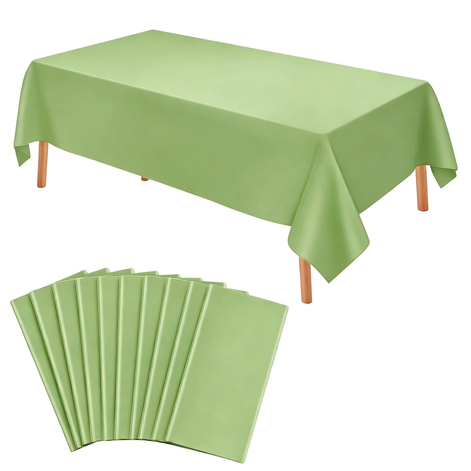 10 Pack Sage Green Table Cover, 137 x 274 cm Disposable Plastic Table Cloth, Rectangle Large Waterproof Disposable Party Tablecloths for Picnics Engagement Weddings Baptism Birthday Decorations