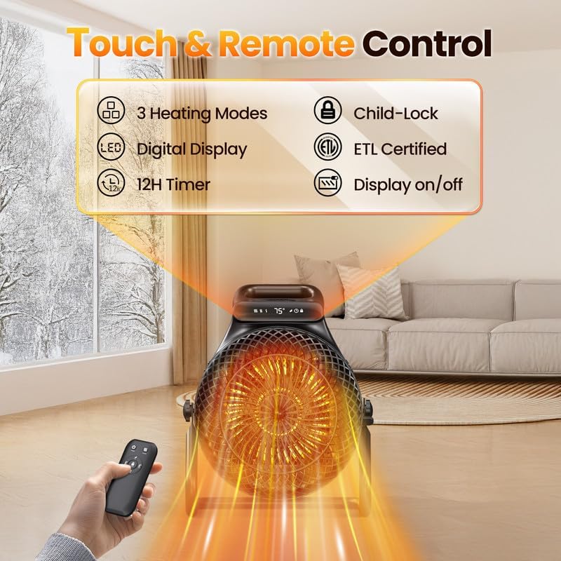 review Outdoor Heaters for Patio, 1500W Electric Garage Heater with Remote 3S Fast Heating, Overheat Protection, Thermostat PTC Ceramic Heater with 3 Modes for Greenhouse, Camping Tent Indoor Use