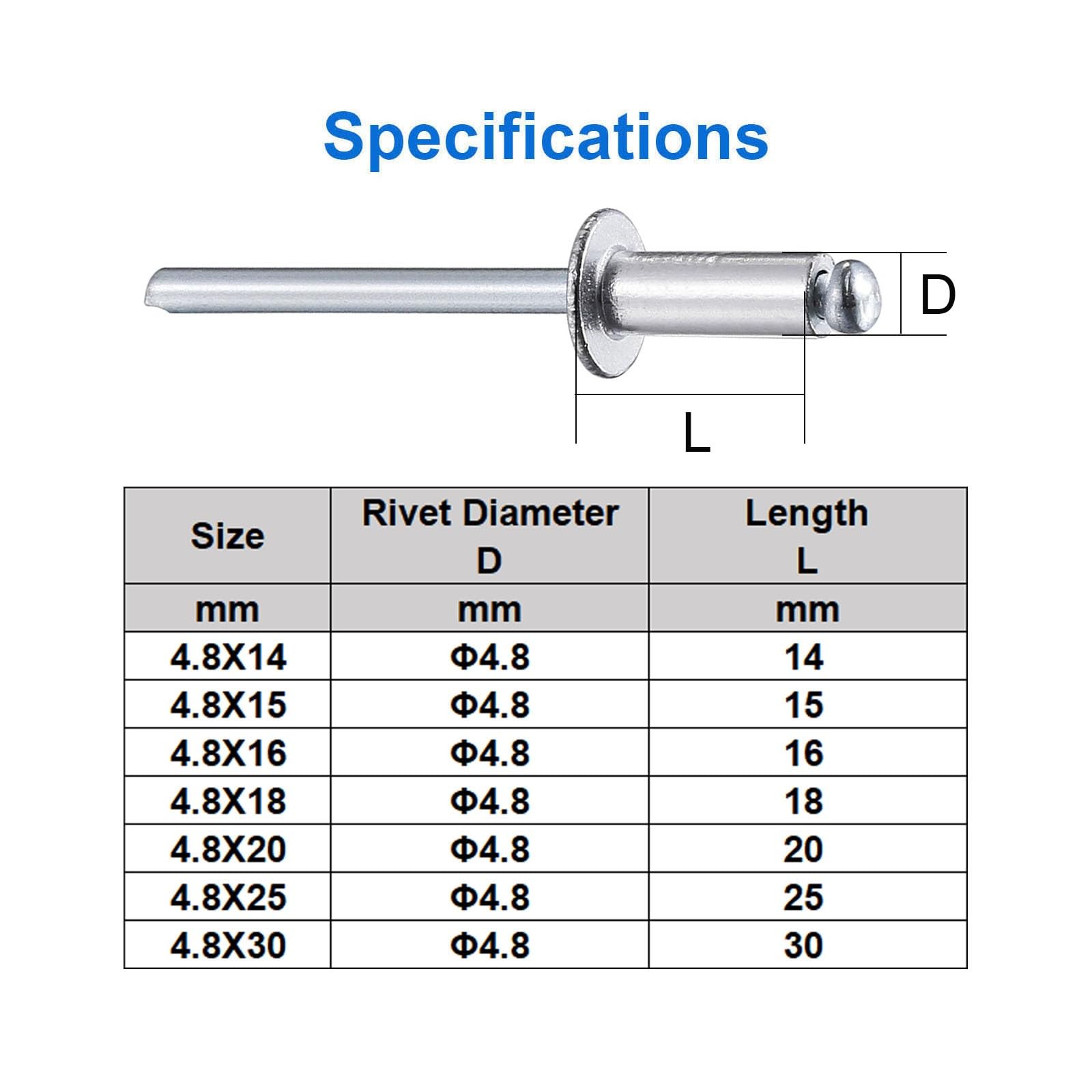 100 PCS Rivets Aveugles Tête Bombée 4,8X30mm, Rivet Plaque Immatriculation