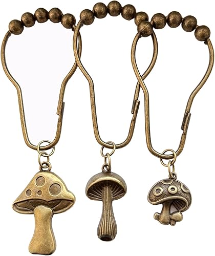 Miniatura 5 de Ganchos para cortina de ducha de hongos, 12 piezas de metal a prueba de óxido, lindos anillos retro para cortina de ducha con hongos para decoración