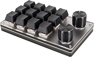 OSU Gaming Keyboard, One Handed Macro Mechanical Keyboard with Red Switch, Programmable Mini Keypad for Office, Gaming, Industrial Control, Laboratory (12 Keys with 2 Knobs)
