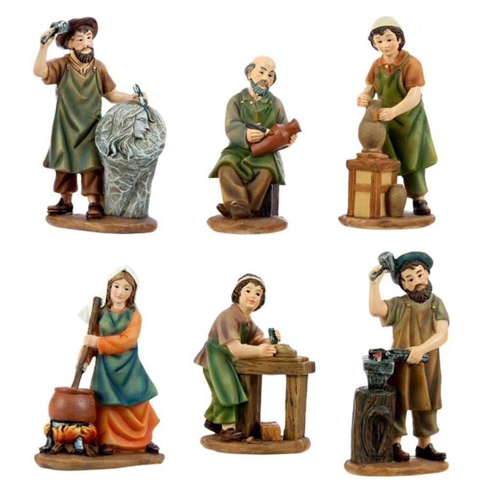 Set 6 figuras 11 cm. Nacimiento oficios artesanos imagen resina peana