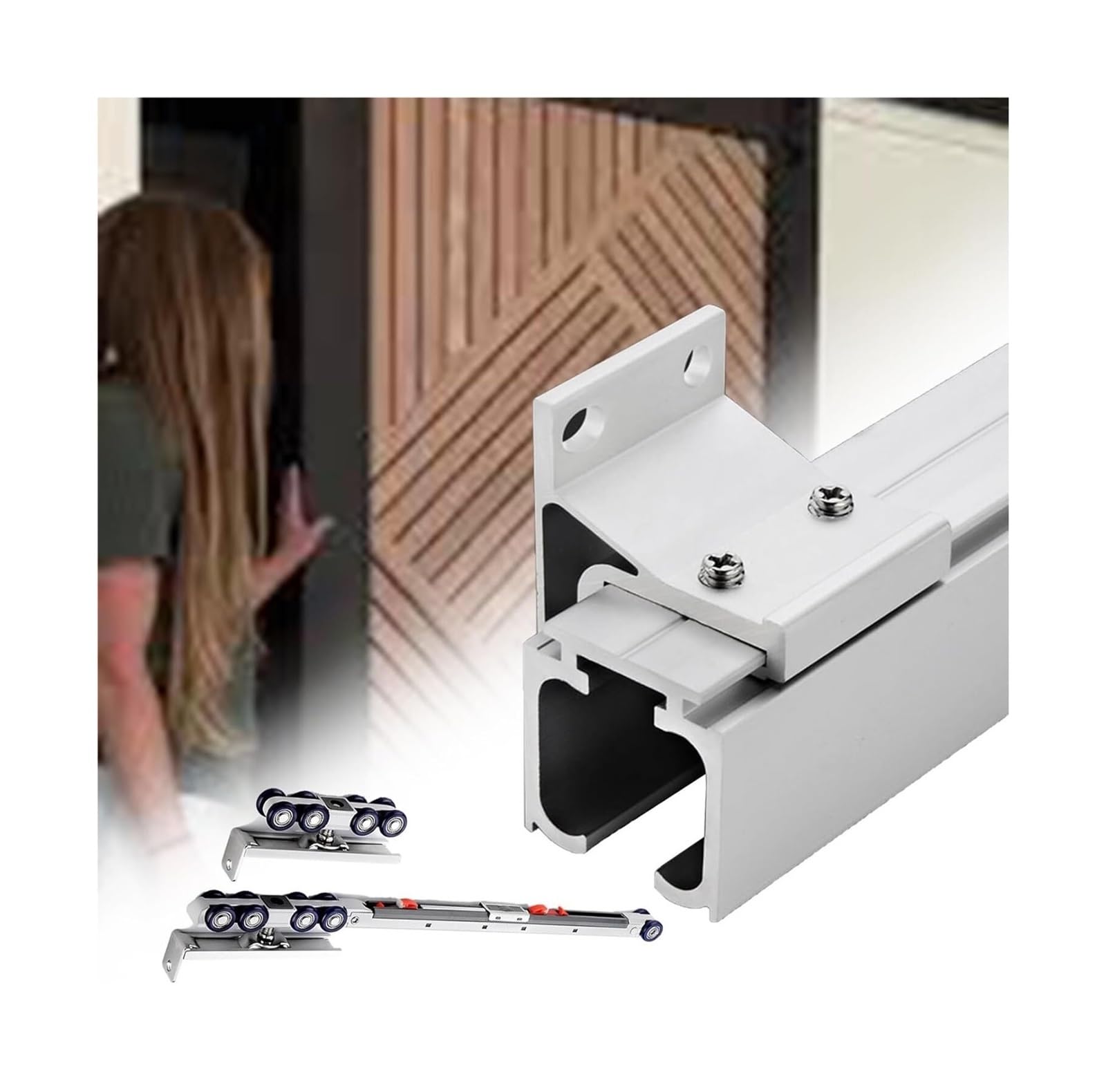 Sliding Door Track, Soft Close Wall Mount Barn Door Hardware Kit Heavy Duty Aluminum Track Rollers(Silver-White,39in/99.1cm)