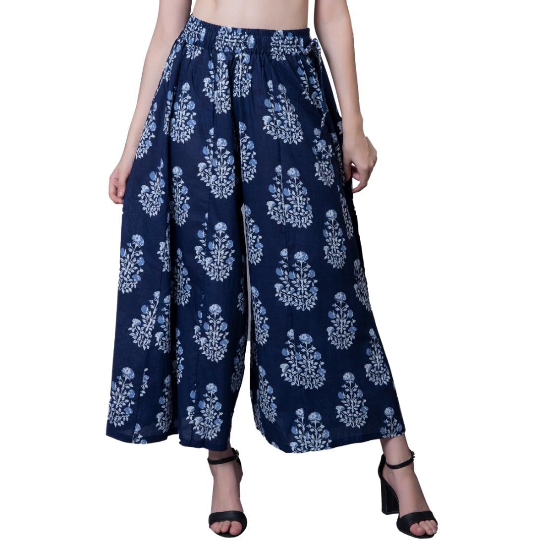 Women's Regular Wear Cotton, Indigo Mugal Boota Print Kali Palazzo, Size Small to 3XL-image-31