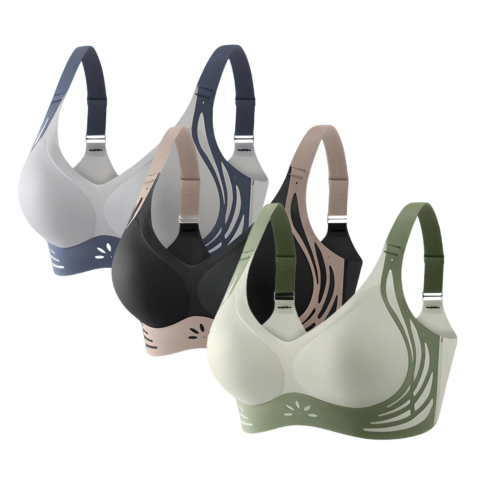 Biustonosze plus size dla kobiet UK Push Up Obwisłe piersi 3 szt. Bezszwowe, bezszwowe podparcie pleców z fiszbinami Podnoszenie bez fiszbin Biustonosz damski Freeolder Komfort na co dzień Duży biust