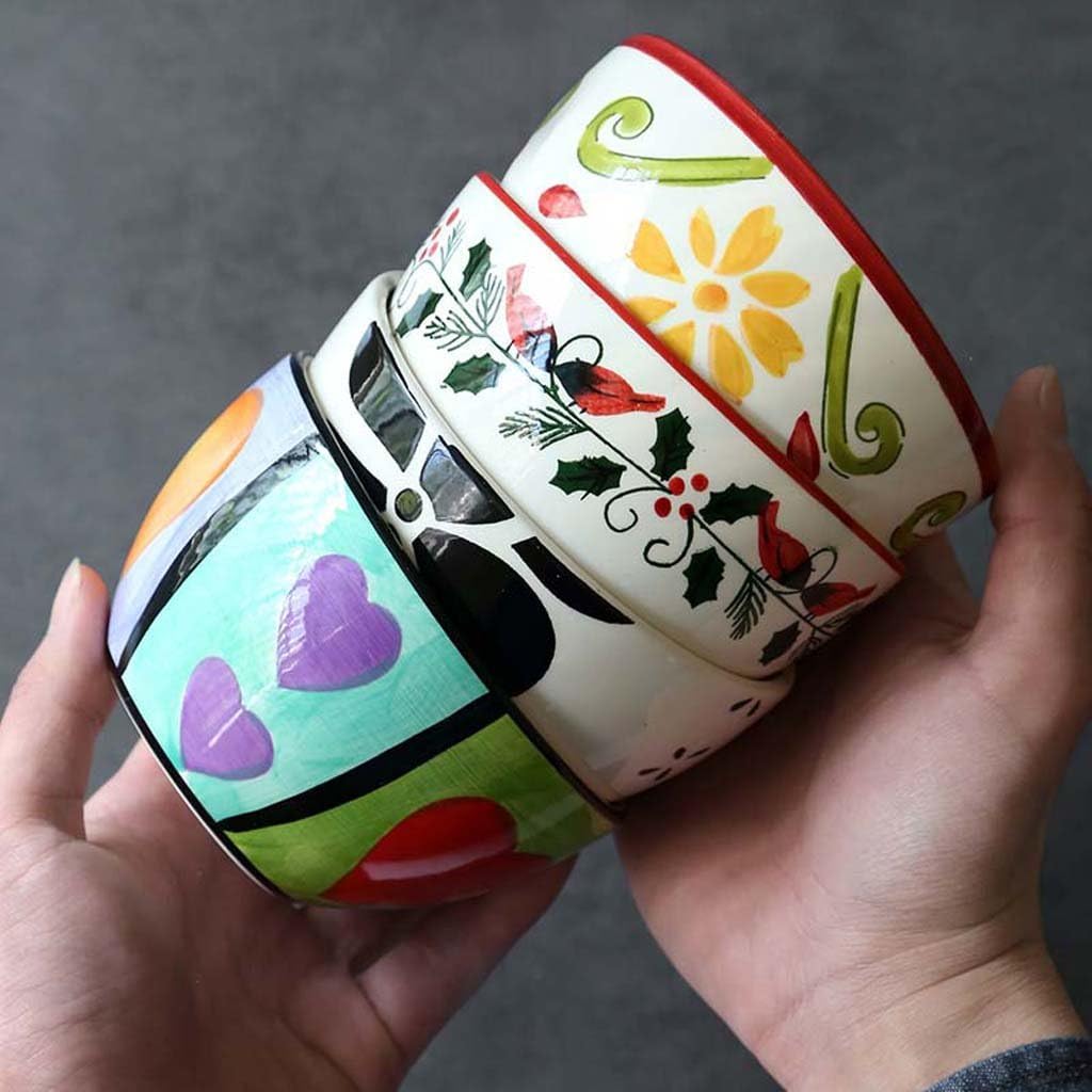4.5inch Ceramic Bowl, Dessert Hand-Painted Rice Bowl Home Rice Soup Breakfast Salad Bowl