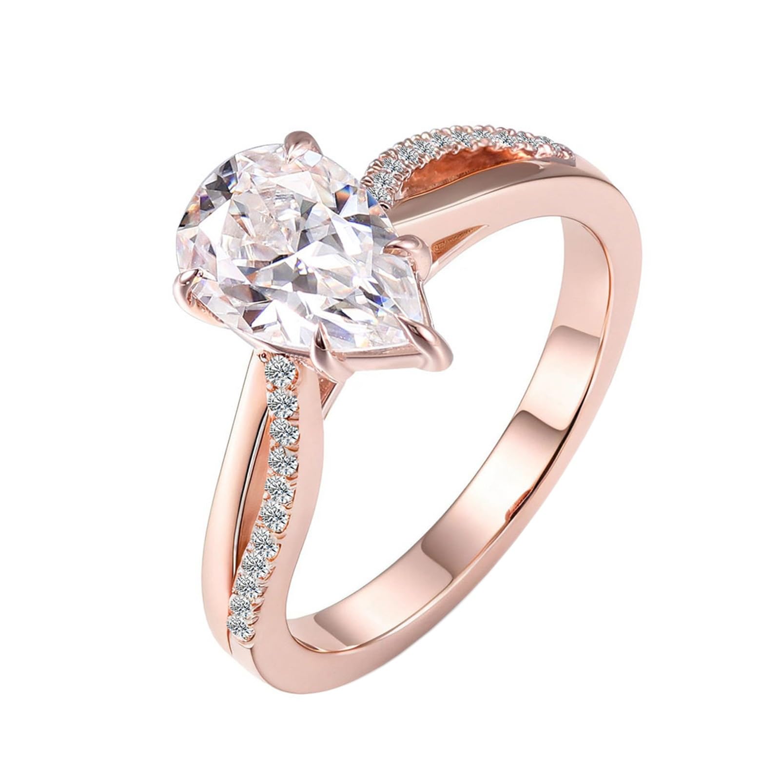 Epinki Prosty pierścionek damski 9-karatowe różowe złoto / 14 karatów/18 karatów 1,5 ct Moissanite białe skręcone kamienie fantazyjne pierścionki
