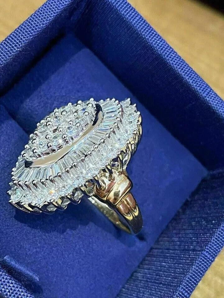 SANTOSH-ENTERPRISES, 3.00Ct Round Cut Lab Created White Diamond Cluster Woman's Flower Engagement Ring 14K Yellow Gold Finish (All Ring Size Available)3