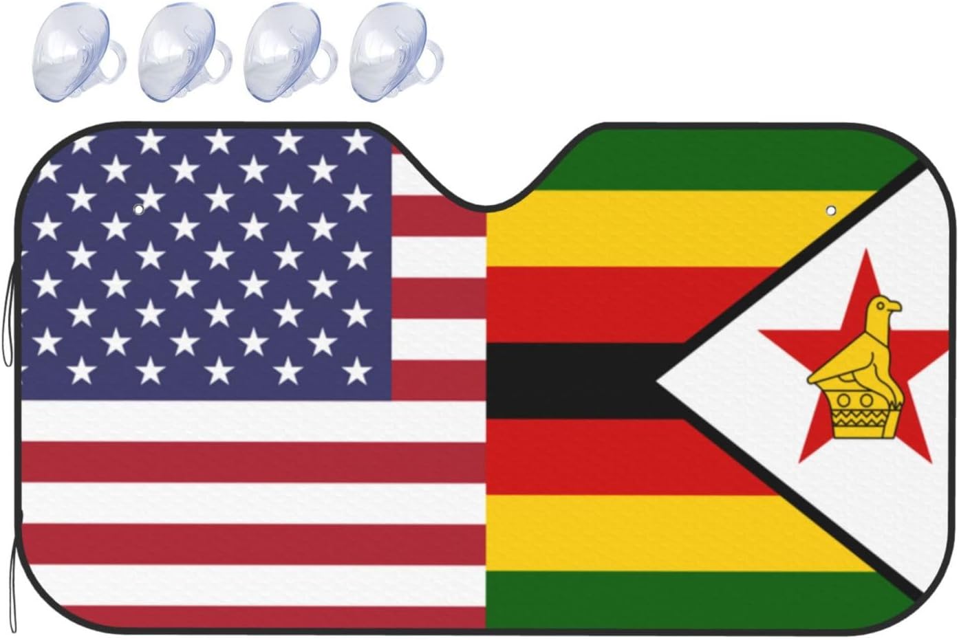 America Zimbabwe Friendship Flag Foldable Car Windshield Sunshade Blocks Heat and Sun Glare Uv Rays