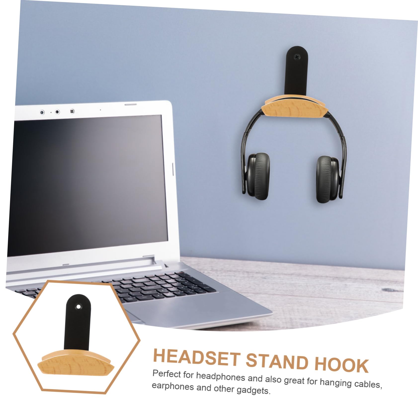 OSALADI 2piezas Soporte Para Auriculares De Madera Gancho Montable Para Escritorio Organizador De Cable Para Headset Para Oficina y Hogar