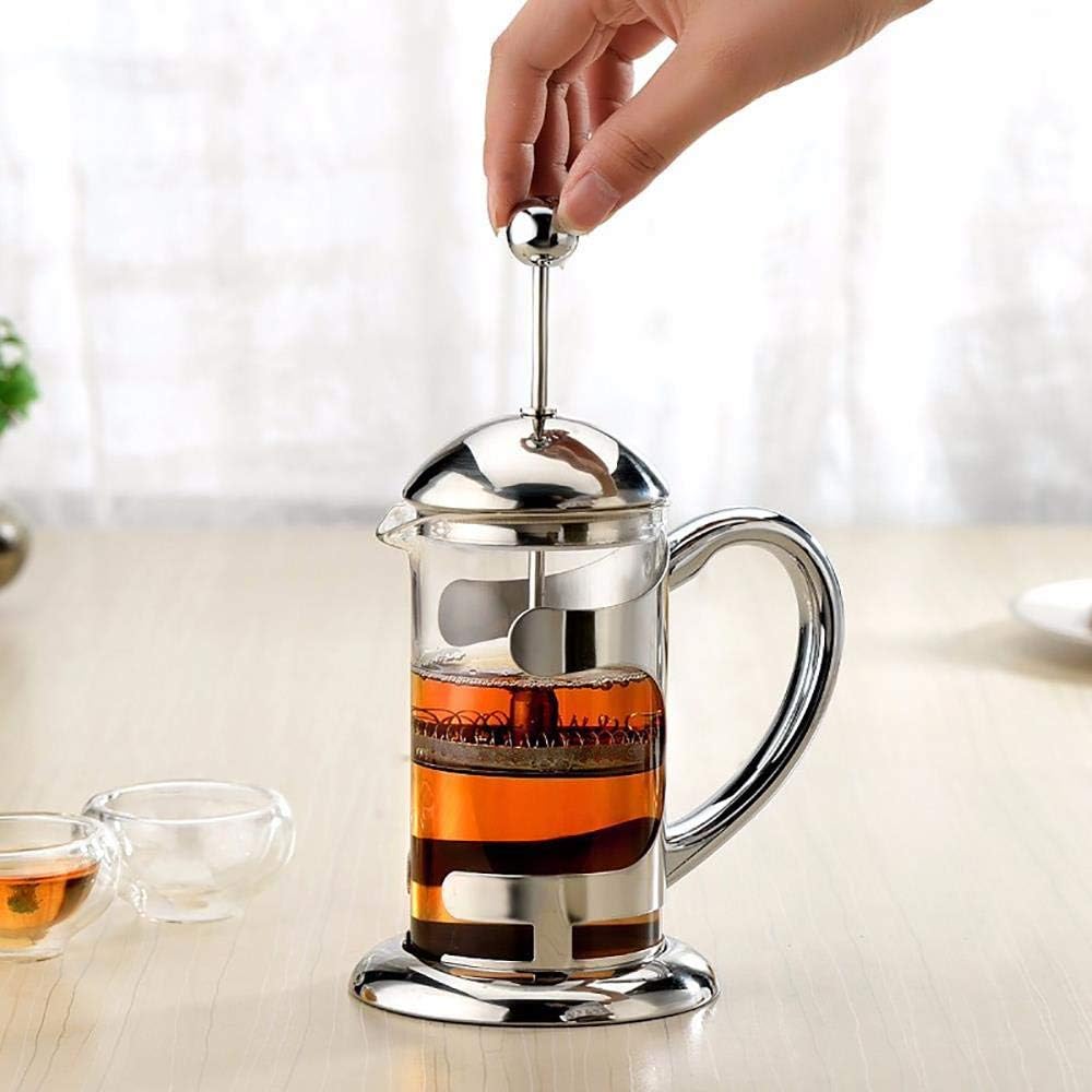 Multifunctional French Press Teapot 304 Stainless Steel Glass Coffee-Air-Press Scented Tea Milk Frother Cappuccino Moka Pot Cafe, 300ML (Color : 800ml)