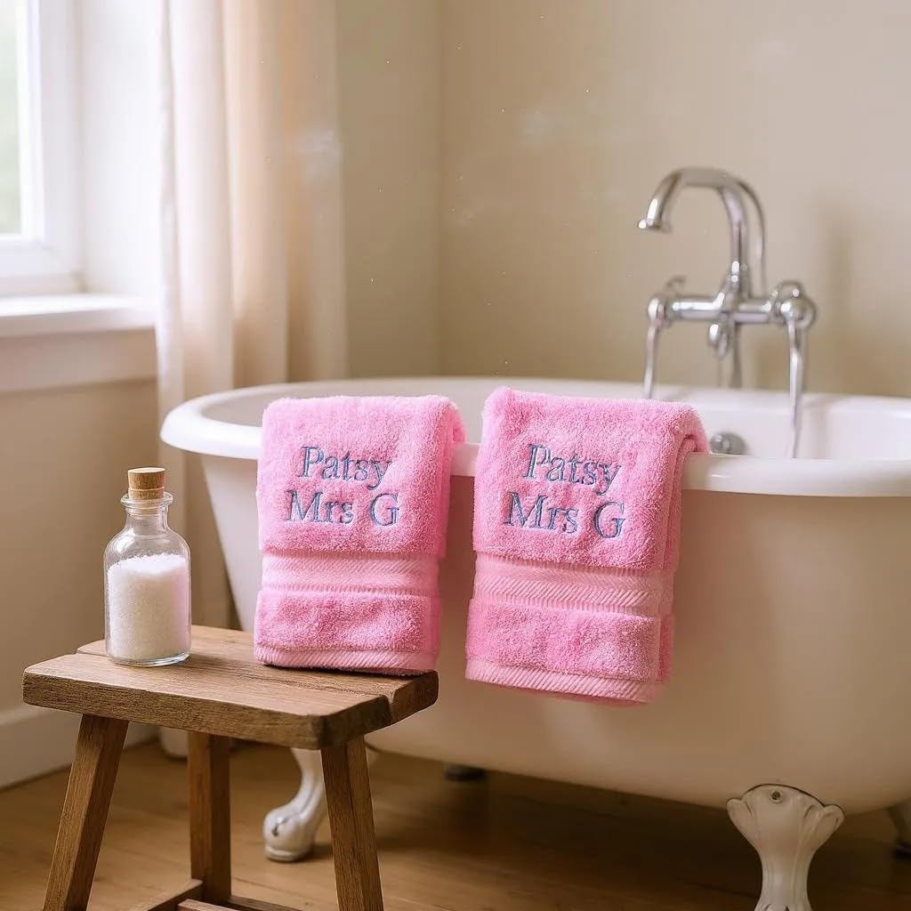 BY LORA Personalized Embroidered 2-Piece Terry Cotton Bath Towel Set – Custom Monogram Bathroom Towels, Ultra-Soft & Absorbent, Ideal for Housewarming, Wedding & Spa Gifts - Pink