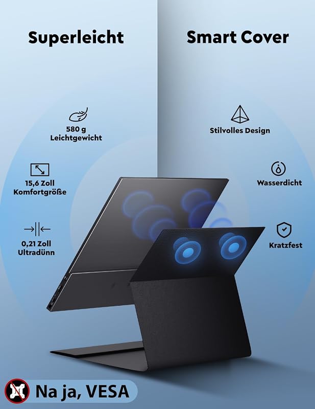 HONGO 15.6" 1080P FHD hordozható monitor USB-C, IPS kijelző, két hangszóró, laptop/PC/Mac/PS5 kompatibilis