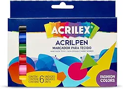 Caneta para Tecido, Acrilex, 6 Cores Sortidas, Acrilpen