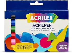 Caneta para Tecido, Acrilex, 6 Cores Sortidas, Acrilpen