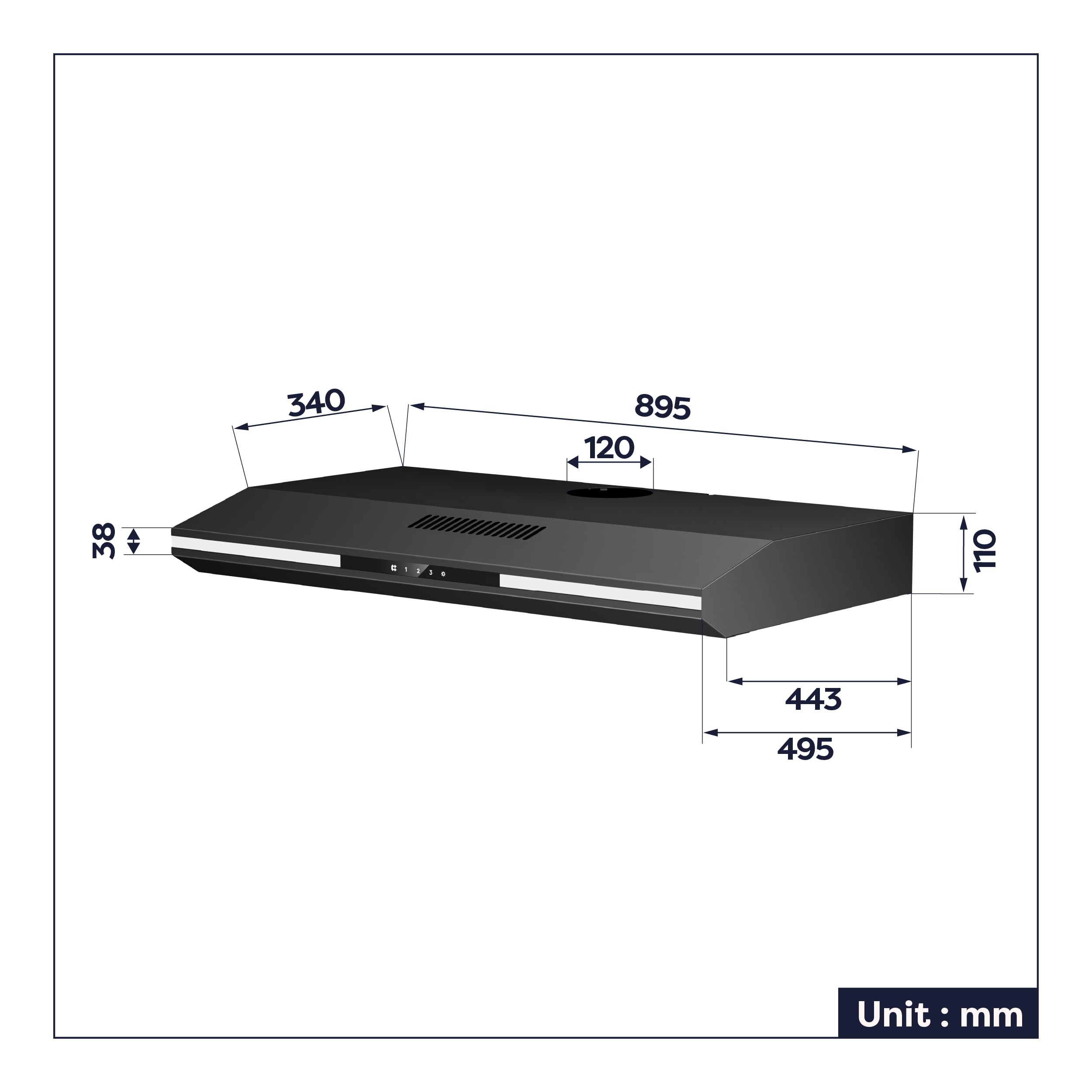 CIARRA CBCB90921 Dunstabzugshaube 90 cm Unterbau Umlufthaube Touch-Bedienung 3 Leistungsstufen Aktivkohlefilter Schwarz
