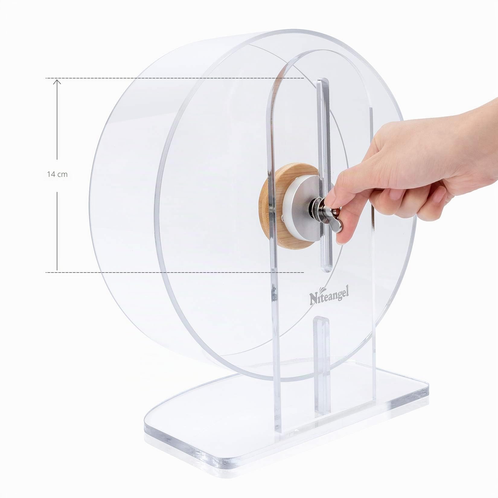 Niteangel Roue d'exercice silencieuse pour hamster - Roue de course en acrylique à double roulement silencieux pour hamsters, gerbilles, souris, degus ou autres petits animaux (S)