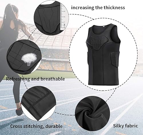 Miniatura 7 de Camiseta de compresión acolchada de fútbol para hombre, protector de pecho de béisbol, chaleco protector de costillas, protector de corazón,