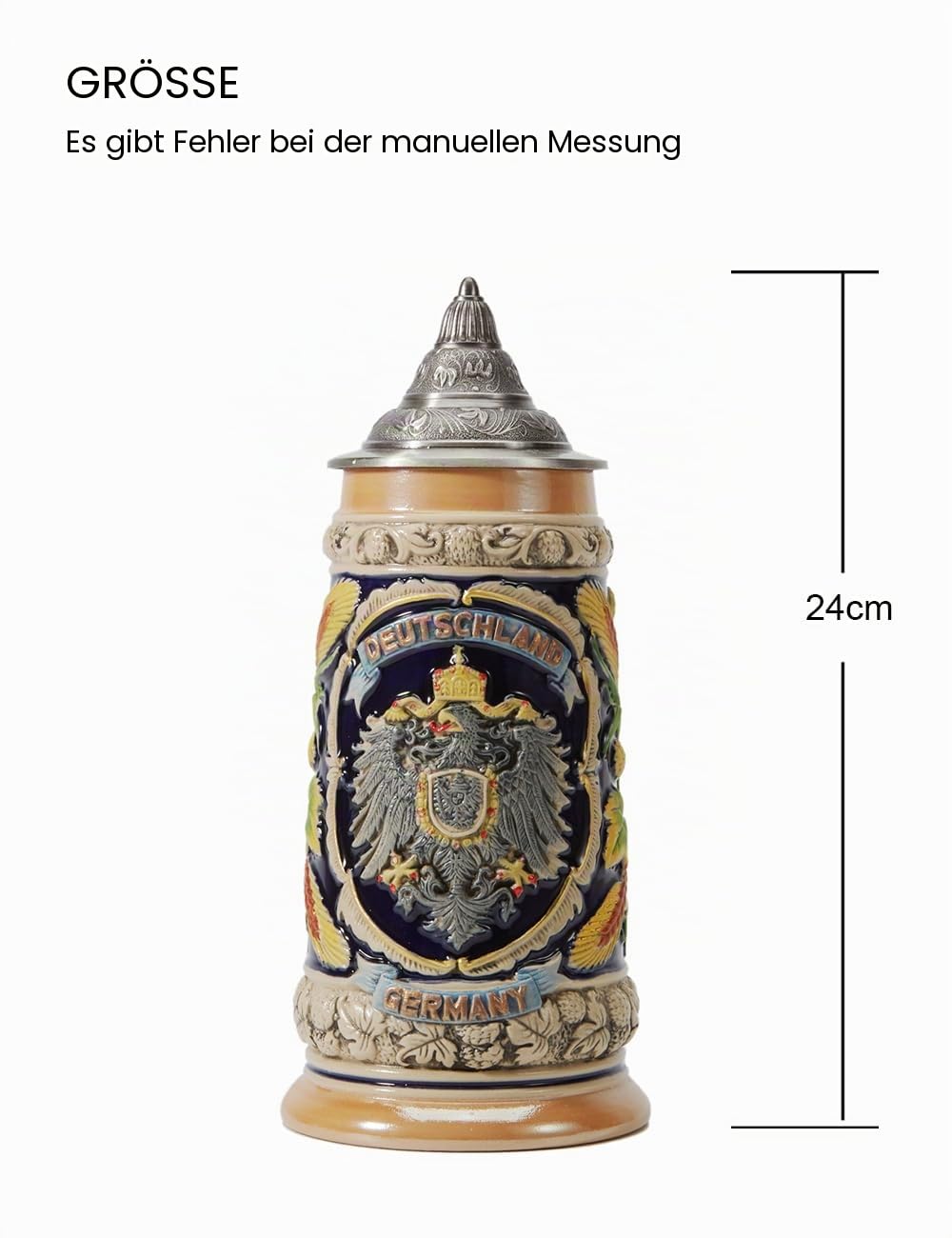 HAUCOZE Bierkrug Mit Deckel Traditioneller Bierseidel Steinkrug Deutschland Wappen Geschenk Für Vater Männer Ehemann Geburtstag 0.6Liter