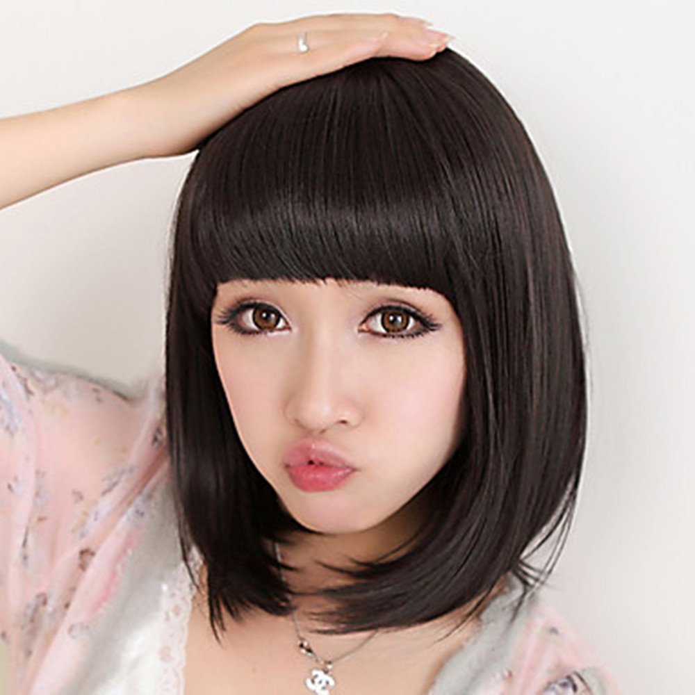 DEBONE Capless Short Bob High Quality Synthetic Natural Black Straight Hair Wig Full Bang
