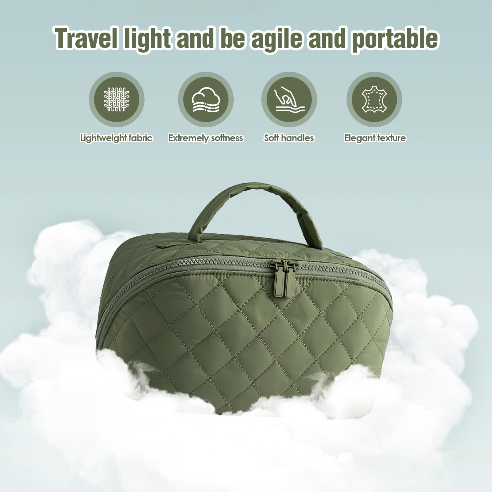 Beauty case da donna con apertura a 180° e scomparti organizer, grande capacità beauty case e trousse da viaggio, verde