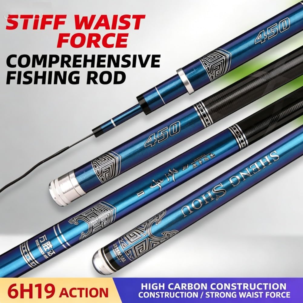 Canna da Pesca telescopica ad Alto tenore di Carbonio da 3,6 m a 8,1 m – Canna Ultra Rigida per la Pesca alla Carpa, Attrezzatura da Pesca(4.8m)