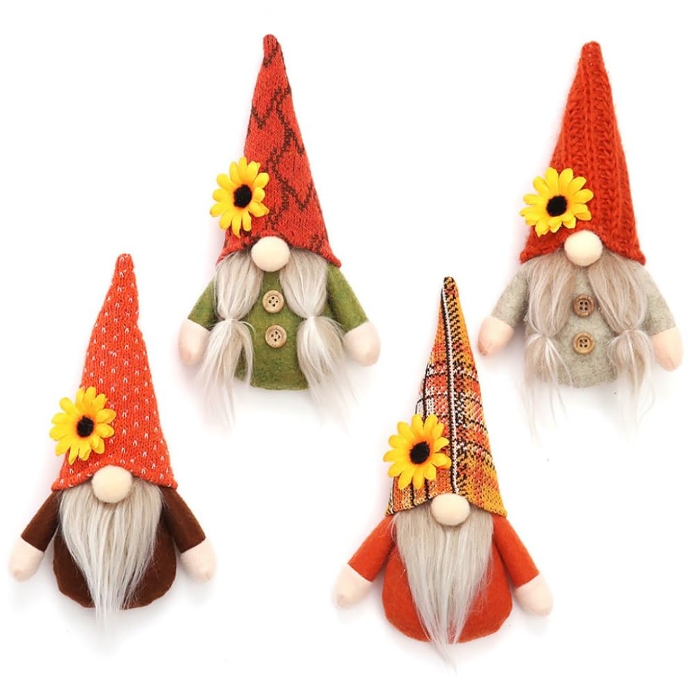 4 PCS Sunflower Gnomes Plush Décor, Farmhouse Sunflower Gnomes for Home Kitchen Party Décor & Thanksgiving Farmhouse Decorations & Rudolf Dwarf Plush Décor