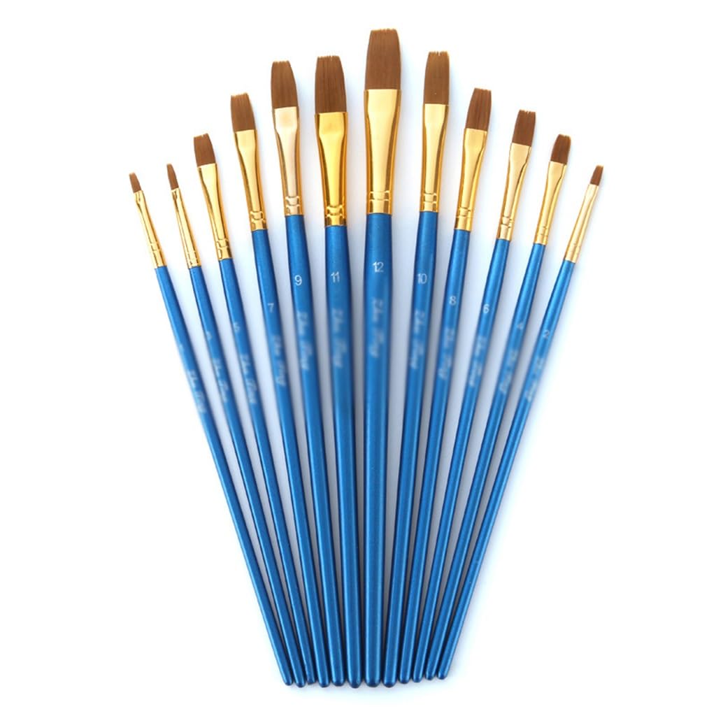 XBTGS Set di pennelli piatti in nylon e lana di nylon, asta con perla, pittura a olio, in legno, blu, come da mostra, blu