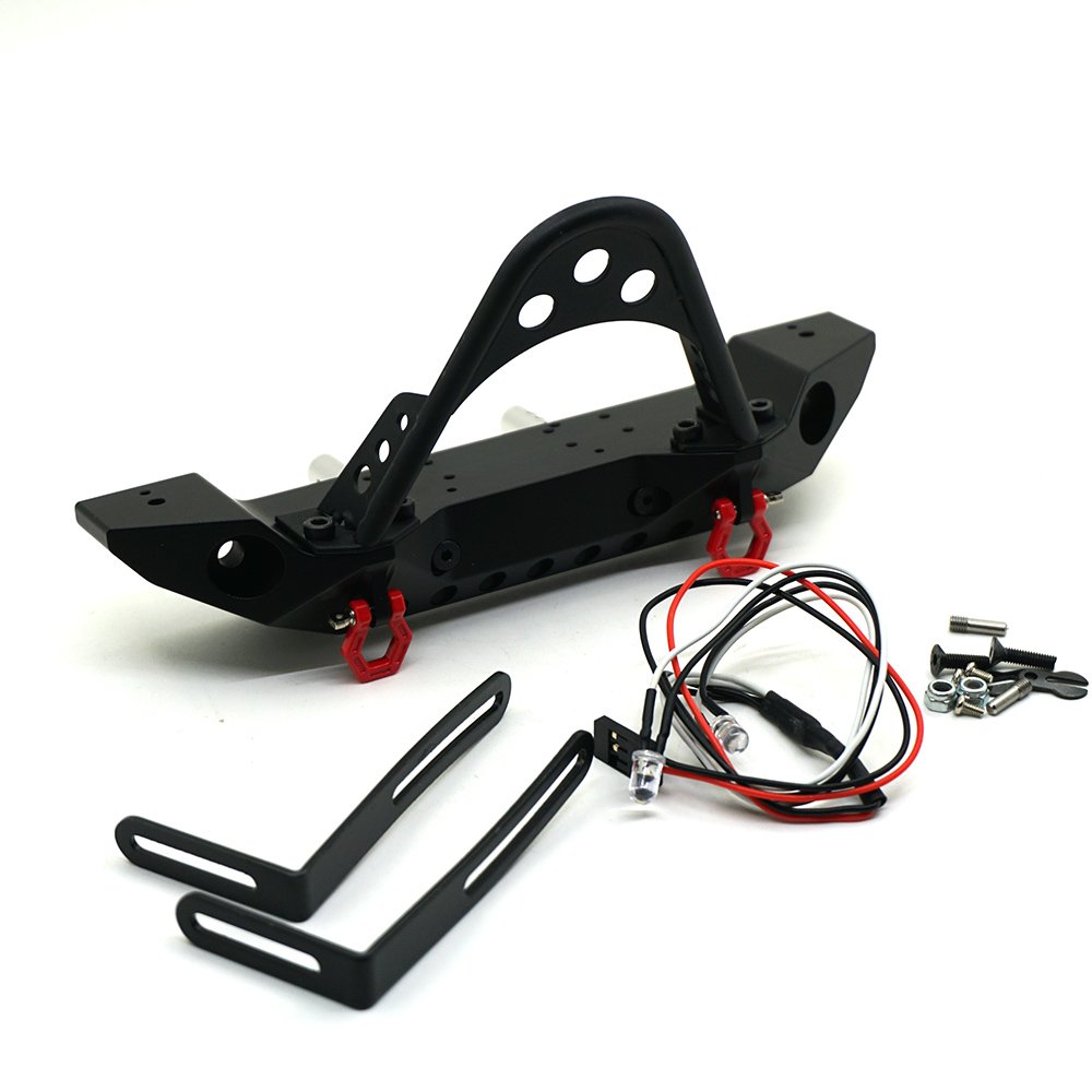 WEFEINO 1Pcs Metal Front Bumpers with LED Light for 1/10 Axial SCX10 90047 RC Crawler Car