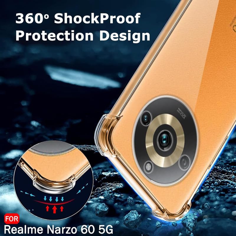 Image of Case Creation New Realme Narzo 60 Premium Imported Quality 0.3mm Crystal Clear Totu Silicone Transparent Flexible Soft Corner Protection with TPU Slim Back Case Color Cover for Oppo Realme Narzo 60