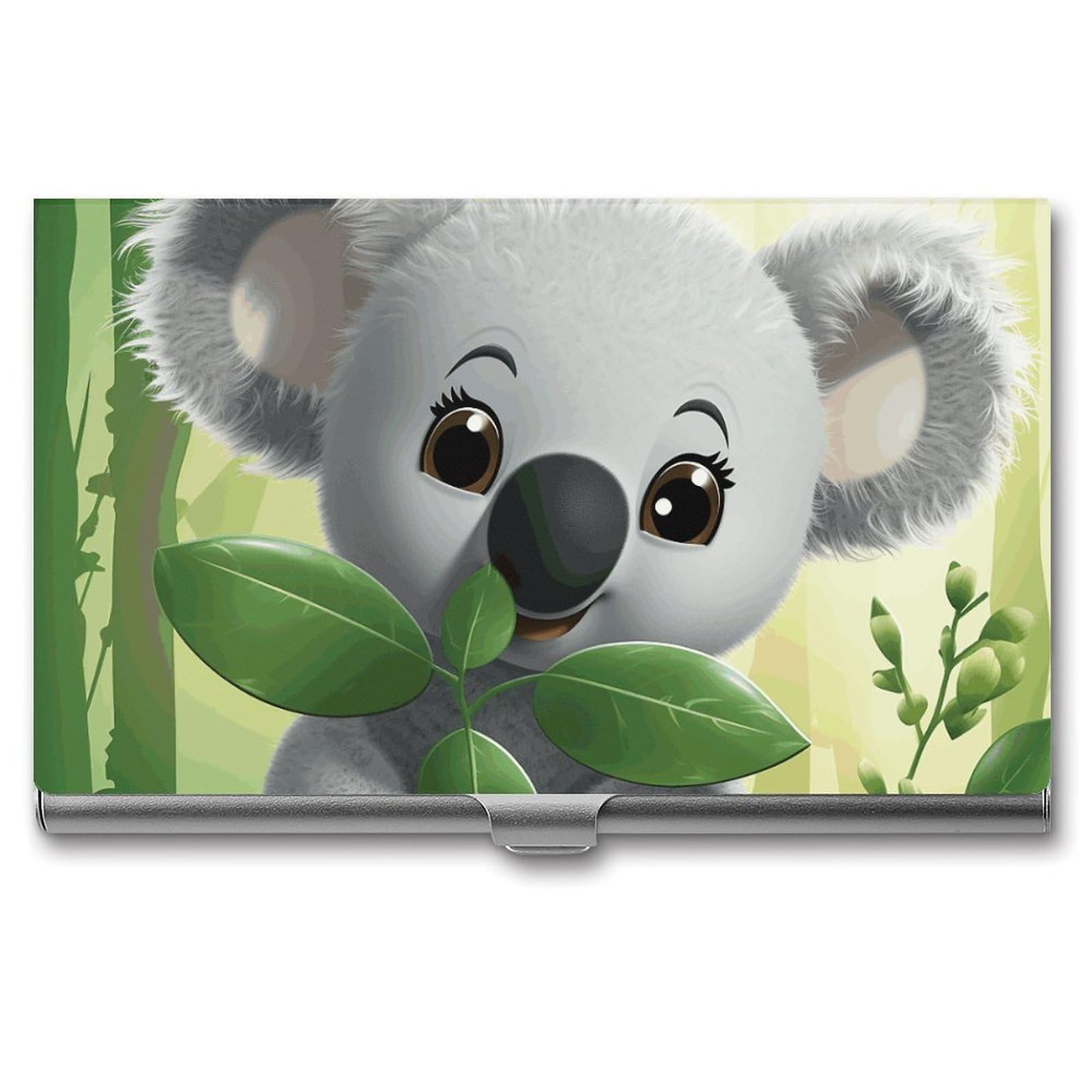 DWVTSLH Koala Business Card Holder, Slim Portable Metal Business Card Case Pocket Wallet Professional Name Cards Holder for 22-30 Cards, Credit Card ID Case/Holder for Men Women
