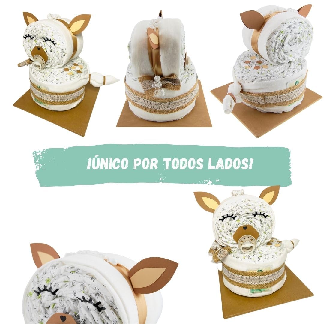 myBambini ® tarta de pañales ciervo pequeño estilo boho vintage - regalos de nacimiento - ciervo regalo para bebé - regalo de bautizo - idea de regalo - comprar tarta ahora