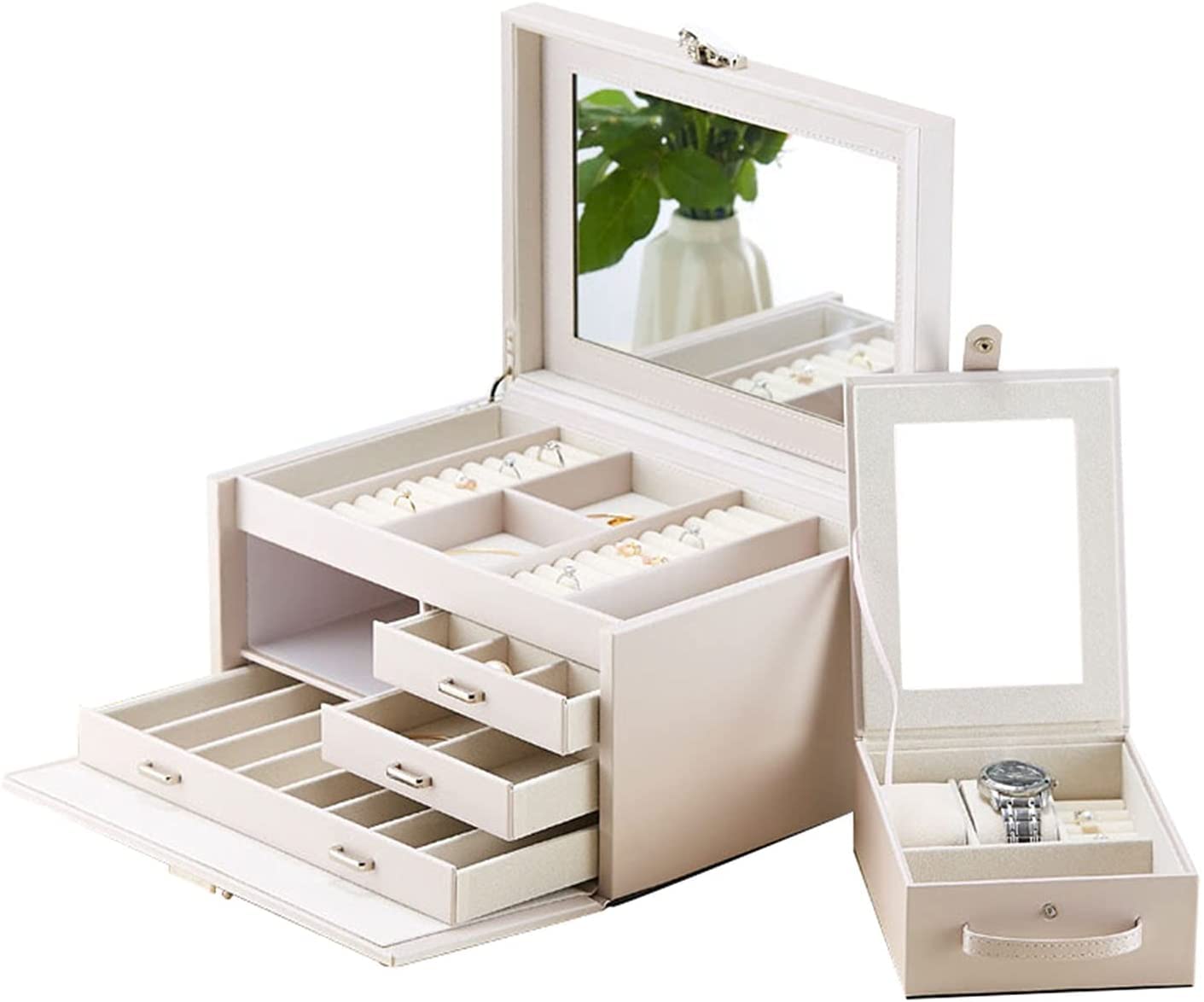 OZBMA Storage Box Jewelry Jewellery Organizer Large 4 Layers with Mirror and Lock Neatly Necklace Earring Travel Boxes f