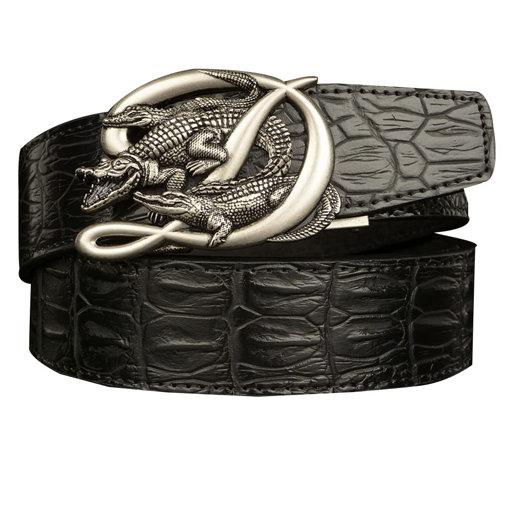 BDAYEK Men's Belt Men's Genuine Leather Ratchet Belt, Adjustable Trim Cowhide Crocodile Automatic Buckle, 120Cm 47Inch