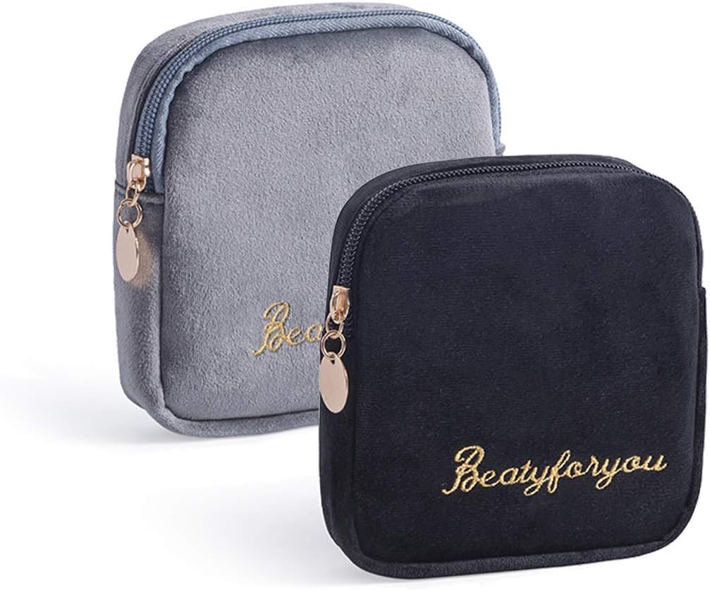 Sanitary Napkin Storage Bag,2 Pack Owl Sanitary Pad Storage Bag for Women,Ladies 5.1x5.4 inch Period Bags for Teen Girls for School,Office Storage Sanitary Products(Black and Gray)