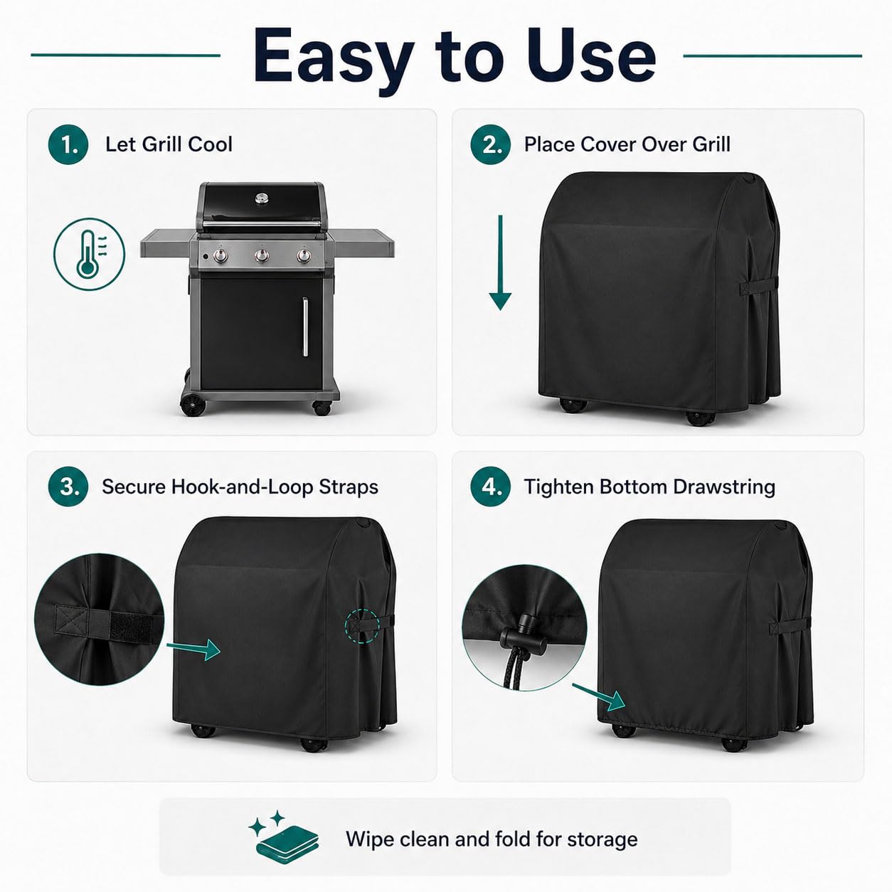 Copertura Barbecue a Gas per Jumbuck 1621mm Black 4 Bnr Griddle, | Carrello Impermeabile Antipolvere Antistrappo UV | Oxford 210D | con 2 Maniglie e Coulisse Regolabile e 2 Chiusura a Strappo