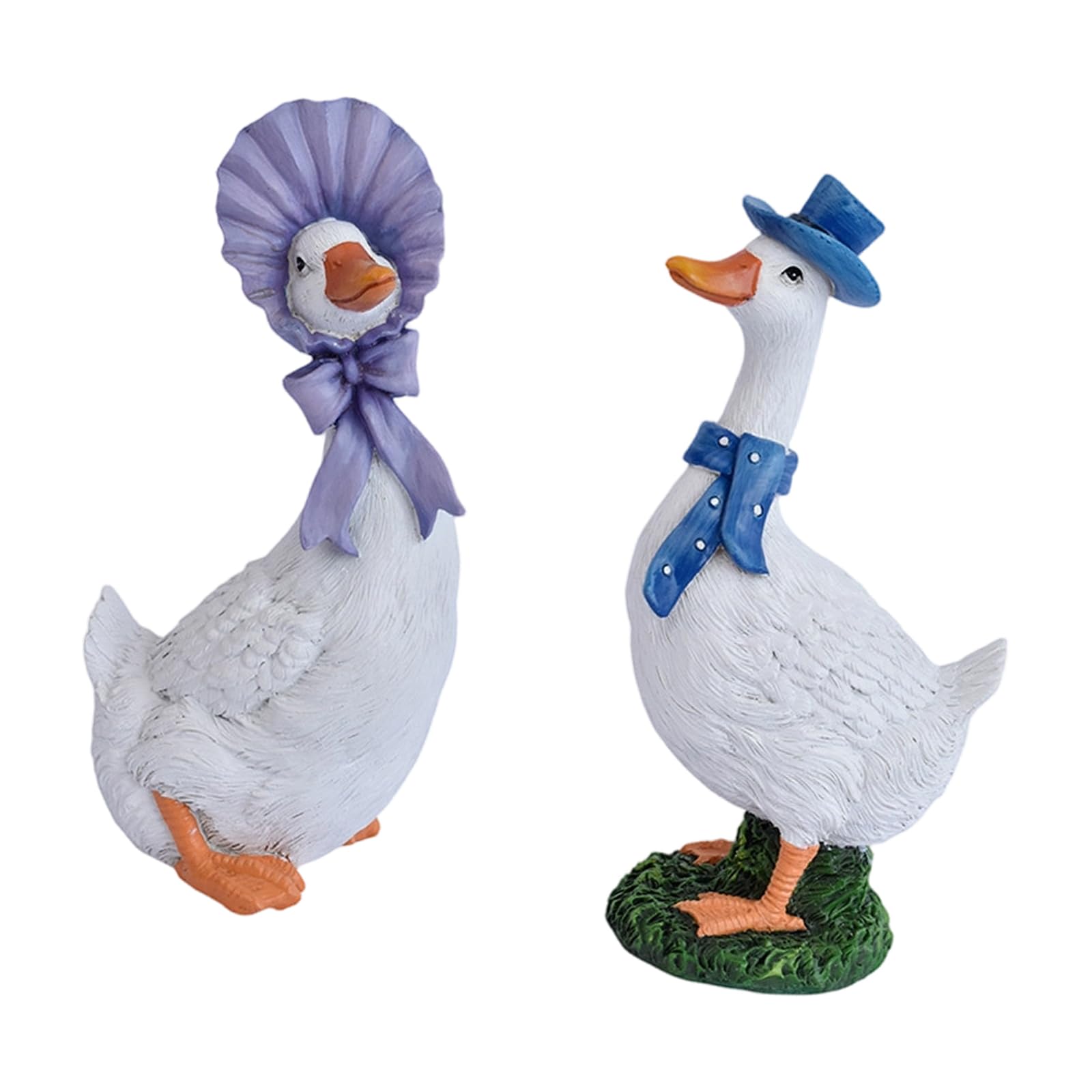 Limtula Couple Ducks Statue Hand Painted Resin Garden Sculpture Couple Ducks Ornament， Resin Animal Sculpture for Balcony or Offices