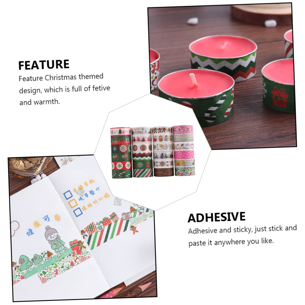 Didiseaon 72rollos Cintas Washi Decorativas De Navidad De Adhesivo para Manualidades y Tarjetas Festivas Diseño Temático Navideño