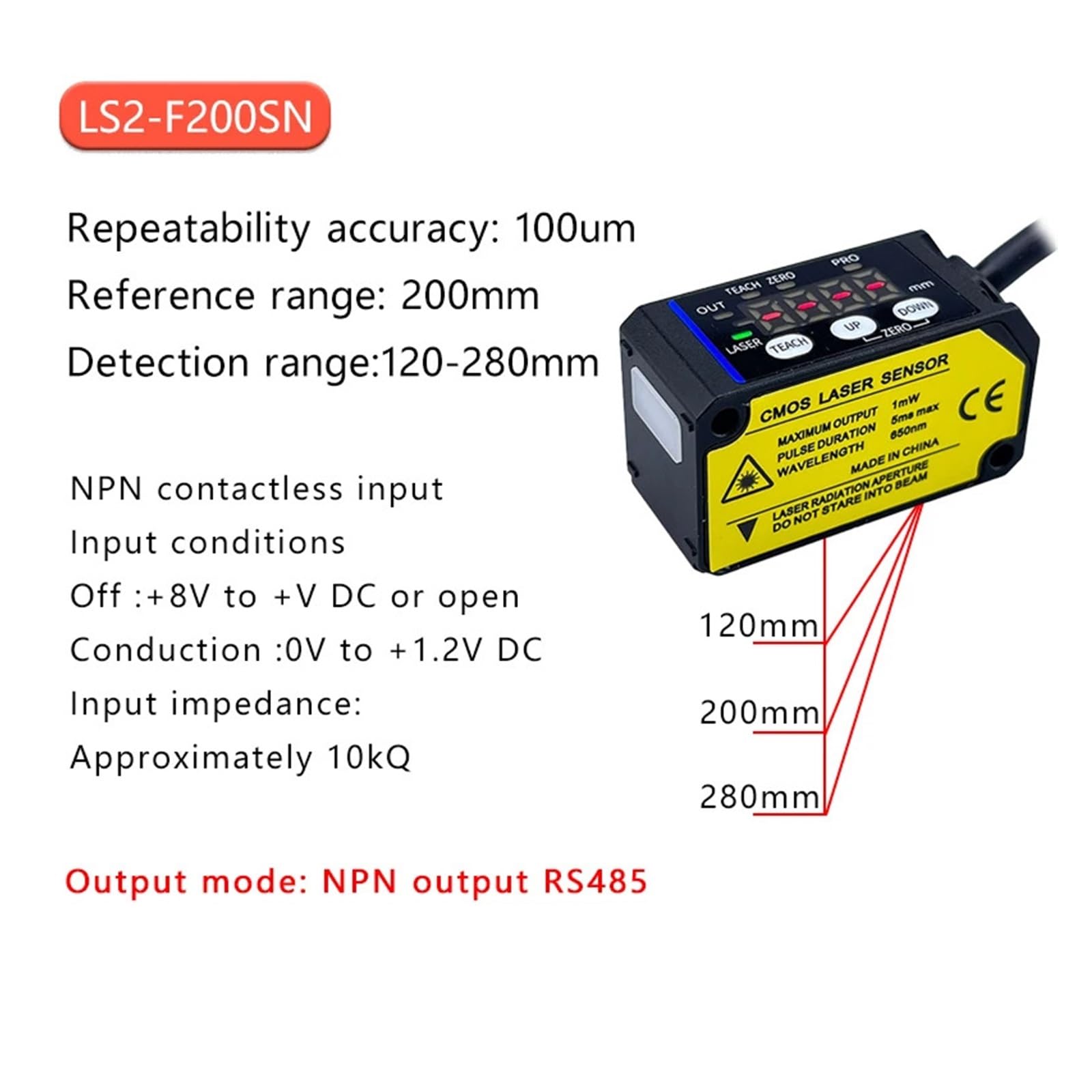 Czujnik ruchu o wysokiej precyzji 0,005 mm analogowy 485 do pomiaru grubości, wysokości i położenia(LS2-F200SN RS485)