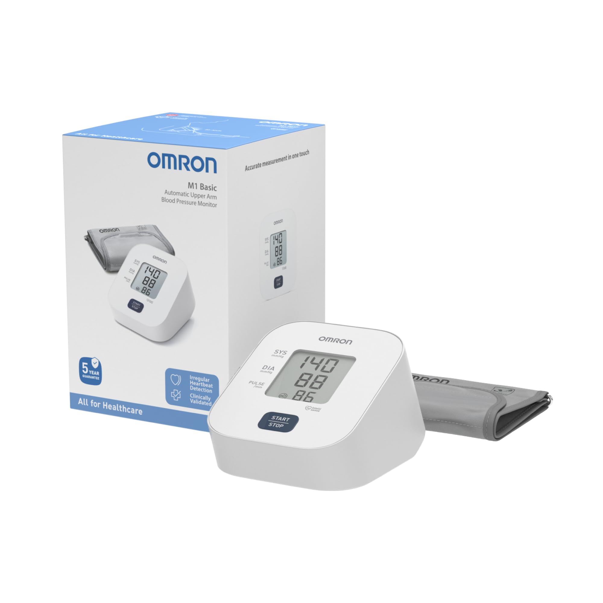 OMRON M1 Basic - Appareil tension artérielle bras automatique, Tensiomètre brassard validé cliniquement, Tensiomètre Bras avec Brassard 22-32 cm, Mesure en Un Touch