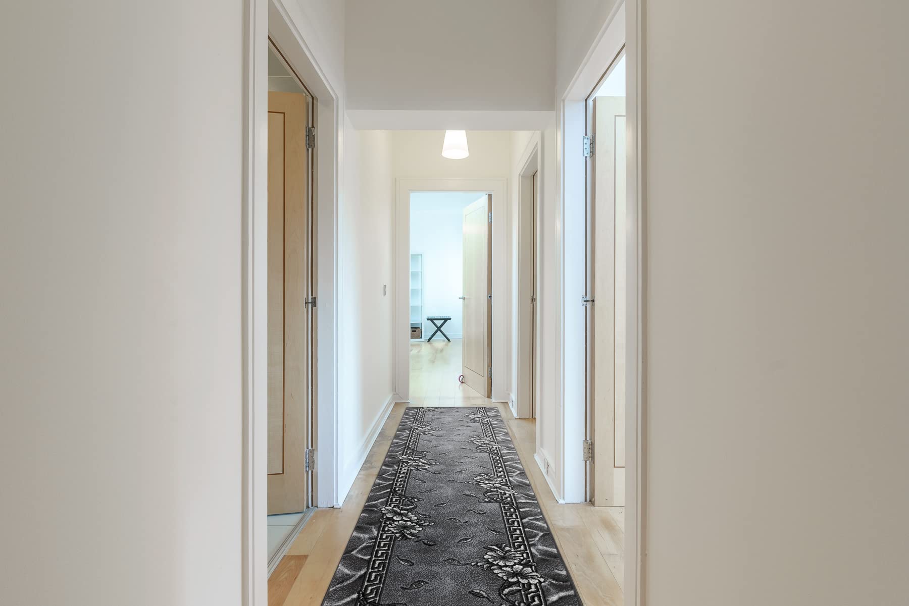 rugsx Tapis de Couloir BCF MORAD Trio pour la Cuisine, Le Hall, Le Couloir, l'entrée, Solide, Classique, Fleurs, Feuilles Gris/crème 60x450 cm