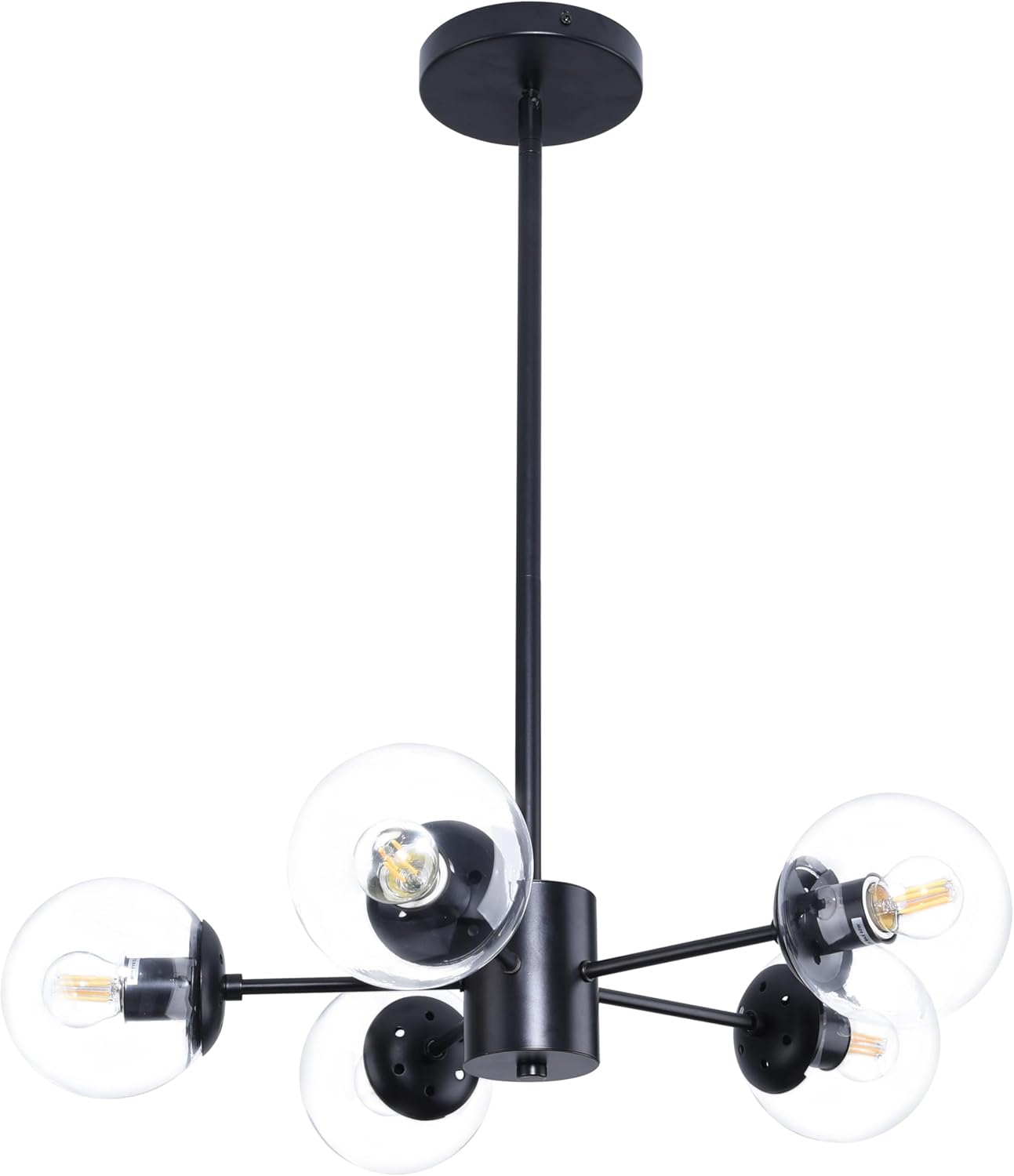 5-Light Globe Sputnik Chandelier Black Mid Century Sputnik Chandeliers Dimmable Globe Pendant Light Matte Black Finished with Clear Globe Glass Lampshade Sputnik Chandeliers for Dining Room Clear & Black 5-Light, 23.6", 1-Tier