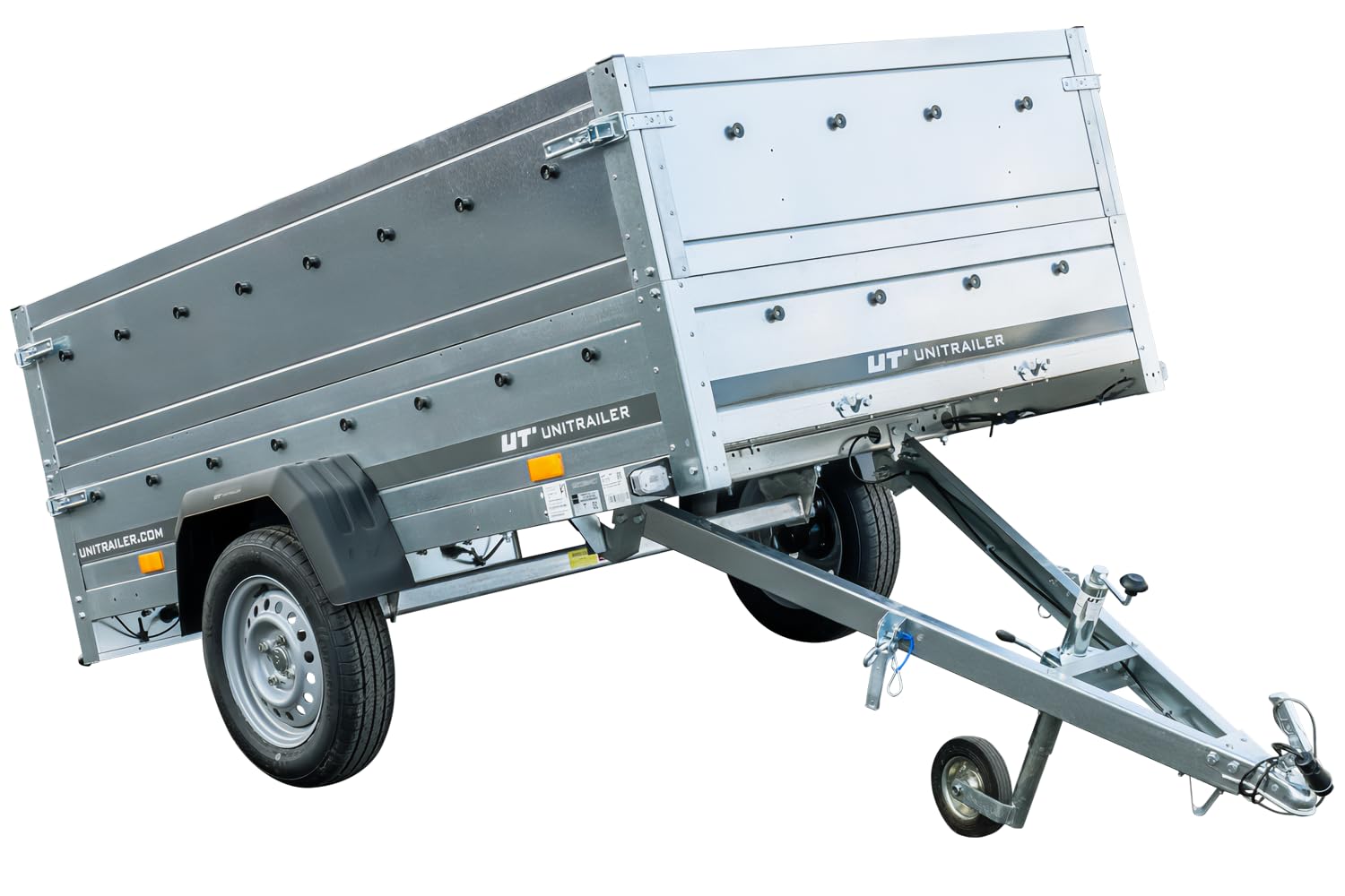 UNITRAILER Pkw Anhänger Kipper 230x125 Garden Trailer 230 Kipp, 750 kg Auto Anhänger mit Stützrad und zusätzlichen Bordwänden, idealer Autoanhänger 750kg