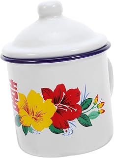 Healifty Enamel Camping Mug Vintage Floral Coffee Tea Cup with Lid Portable Lightweight Handheld Drinking Cup for Outdoor Adventures and Indoor Use Easy to Clean White