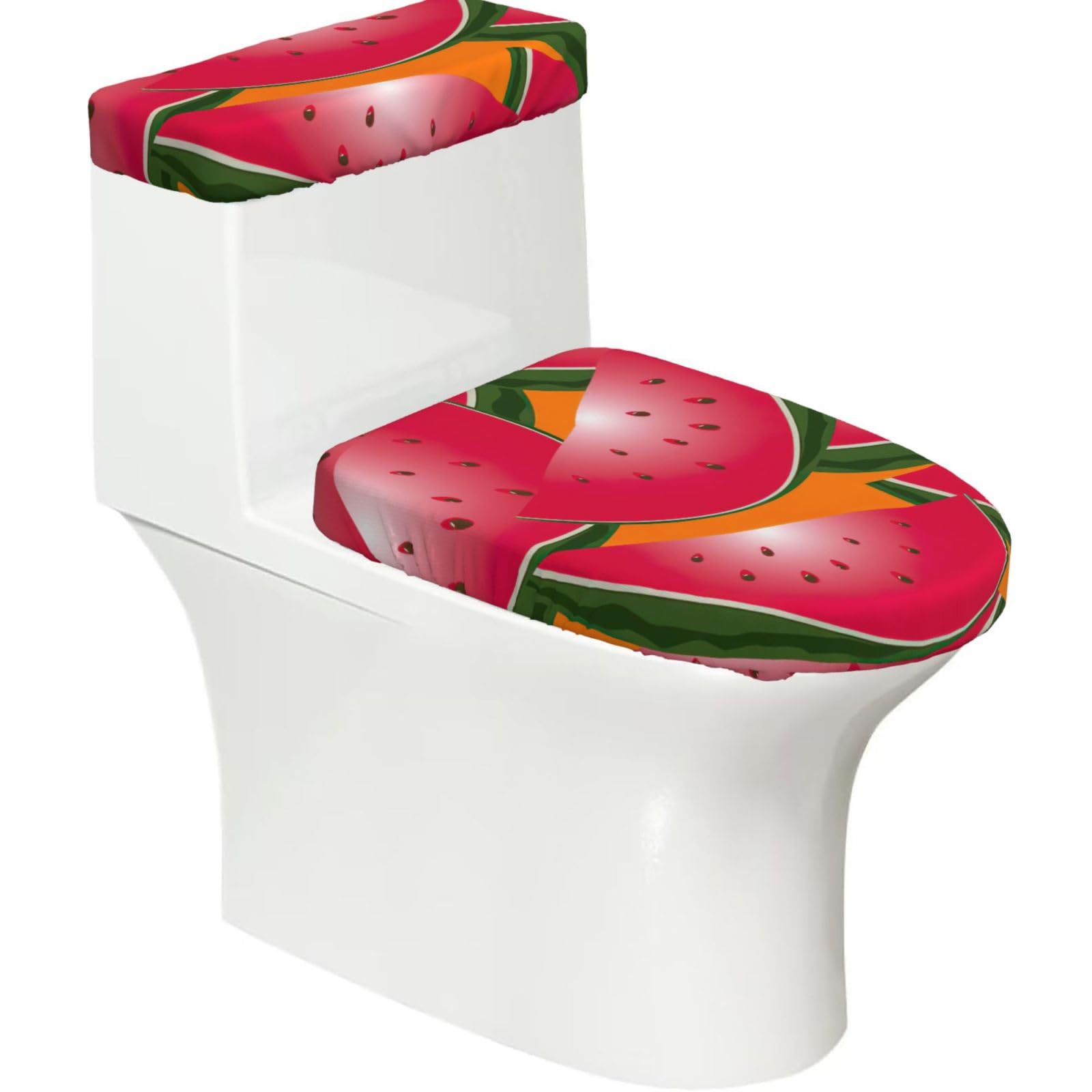 Ripe Watermelon Slice Print 2-Piece Stretch Toilet Cover Set, Elastic Breathable Toilet Seat and Tank Lid Protector