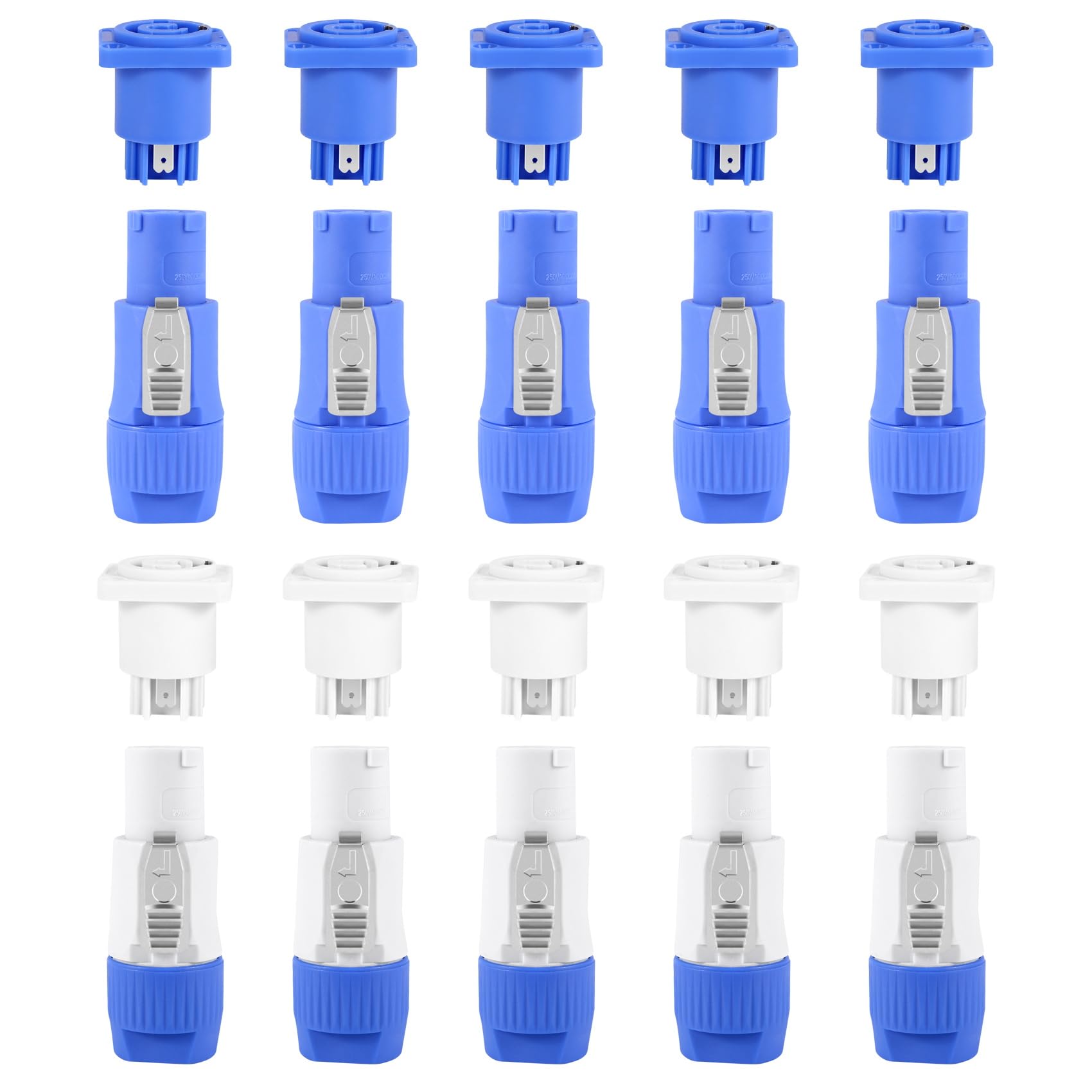 Set di 10 adattatori audio NAC3FCA + NAC3MPA-1 PowerCon - Connessioni professionali a 3 per amplificatore e mixer (+ blu)