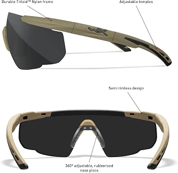 Wiley X │ Saber Advanced | Safety Glasses Men | Shooting Tactical Military Airsoft | Sport Sunglasses | Perfect for Running Biking Outdoor Hiking