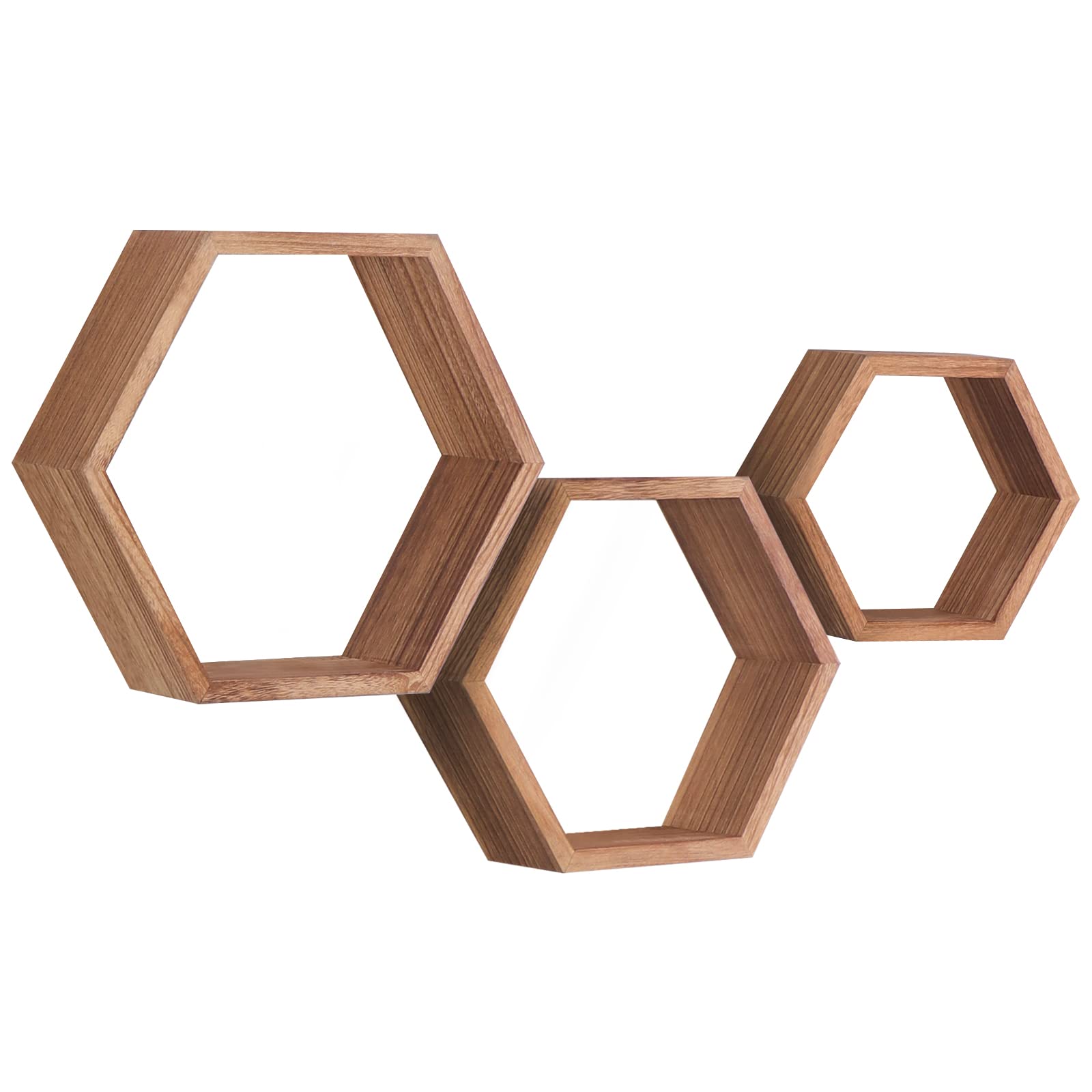 PHOENANCEE Lot De 3 éTagèRes Flottantes Hexagonales en Bois à Fixation Murale Hexagonale pour Chambre à Coucher, Salon, Bureau, DéCoration D'IntéRieur(Noir Carbonisé)